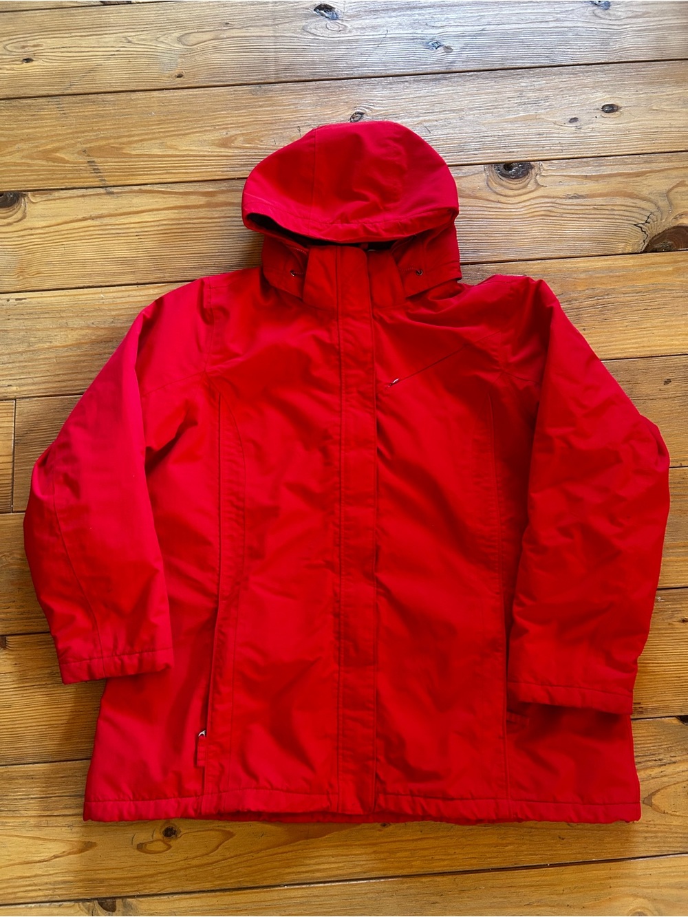 Lands End The Squall Red Hooded Fleeced Lined Waterproof Jacket Size Large